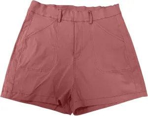 Casual Linen Shorts for Women High Waisted Pull On Elastic Waist Drawstring Summer Trendy Beach Shorts with Pockets