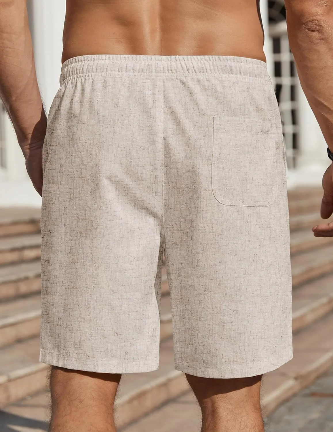 COOFANDY Men's Linen Shorts Casual Beach Shorts 9 inch Inseam Elastic Waist Drawstring Summer Shorts