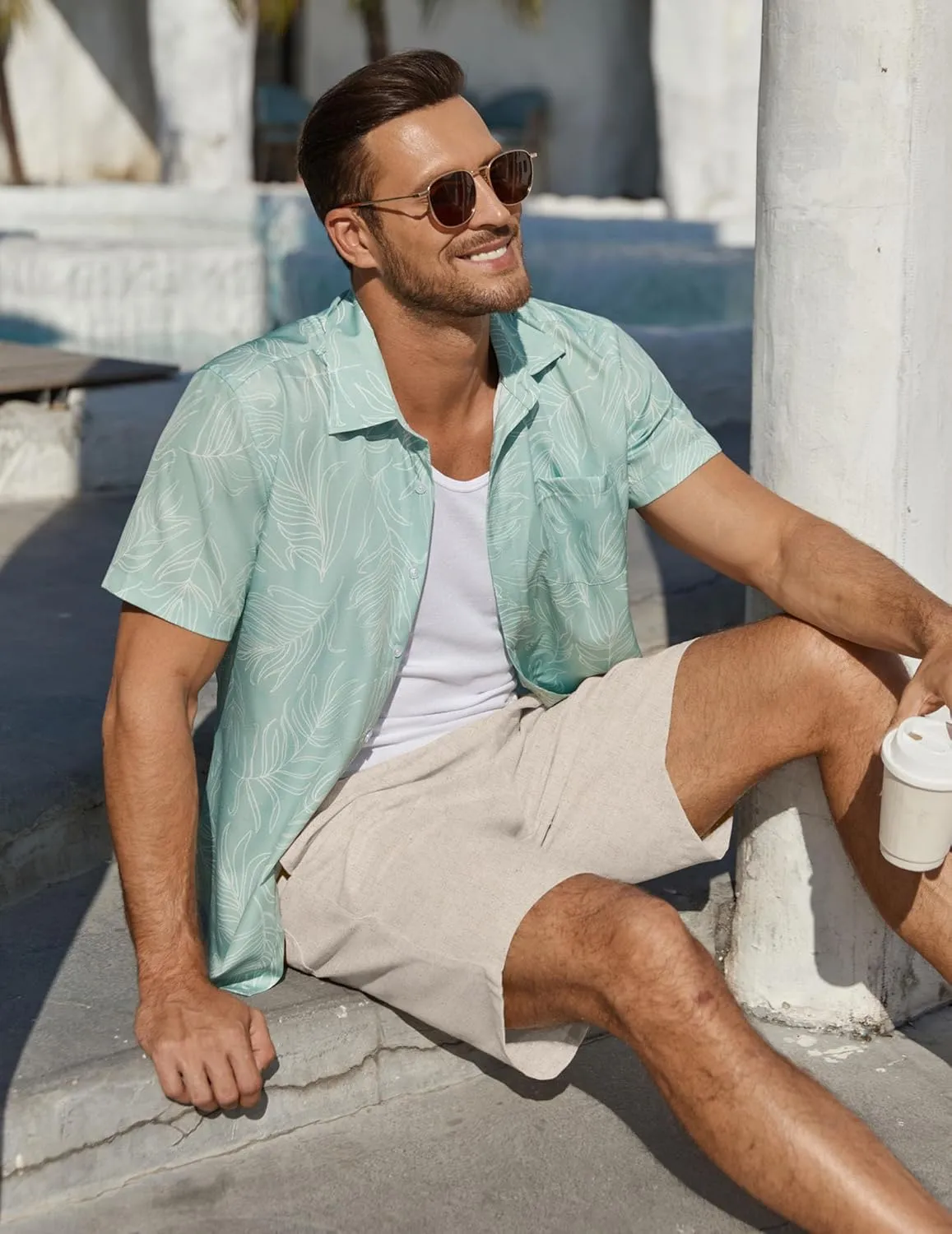 COOFANDY Men's Linen Shorts Casual Beach Shorts 9 inch Inseam Elastic Waist Drawstring Summer Shorts
