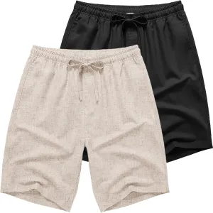 COOFANDY Men's Linen Shorts Casual Beach Shorts 9 inch Inseam Elastic Waist Drawstring Summer Shorts