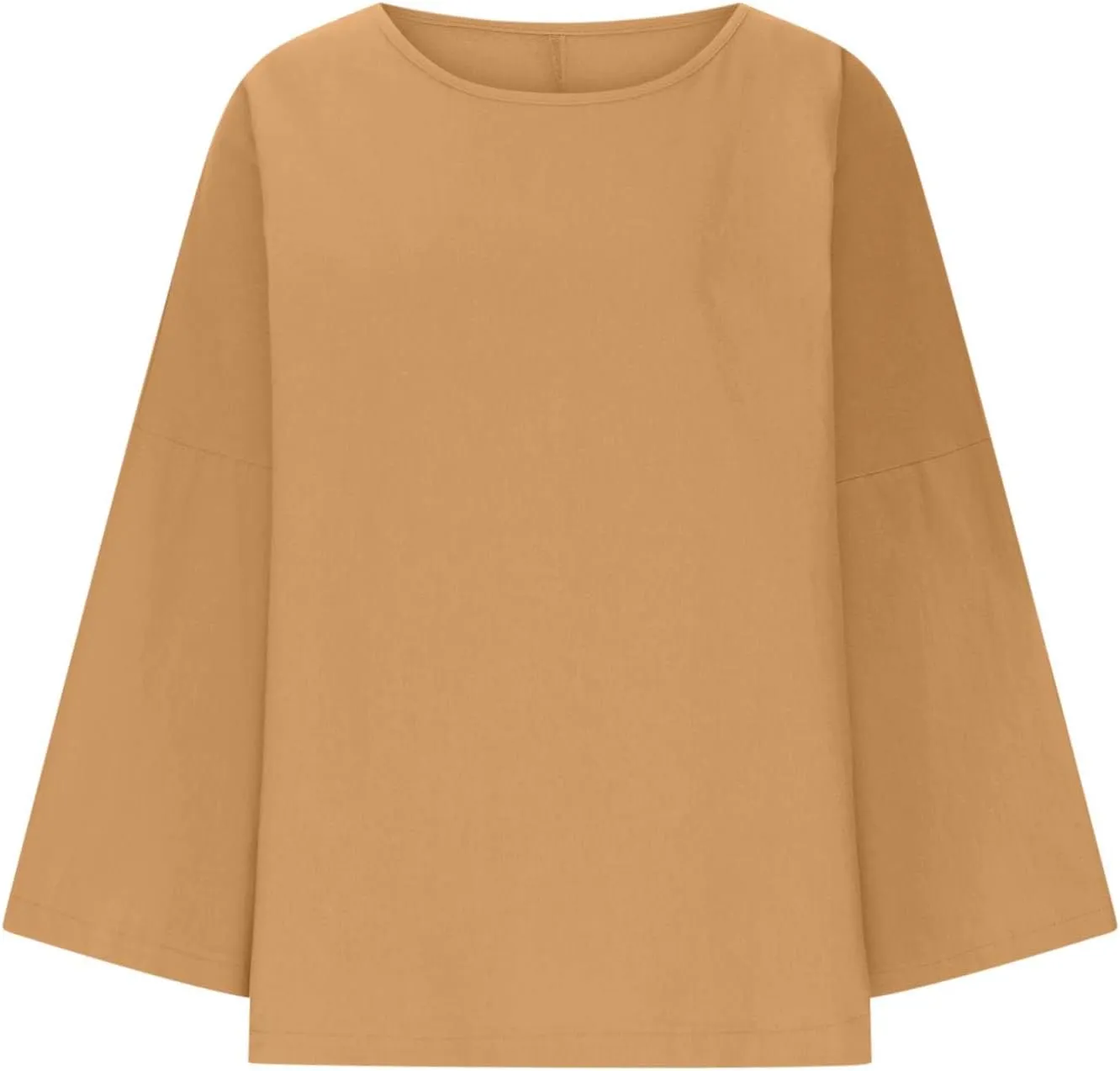 Cotton Linen Shirts for Women Solid Color Basic Long Sleeve Tee Tops Summer Casual Crew Neck Split Hem Tunic Blouses