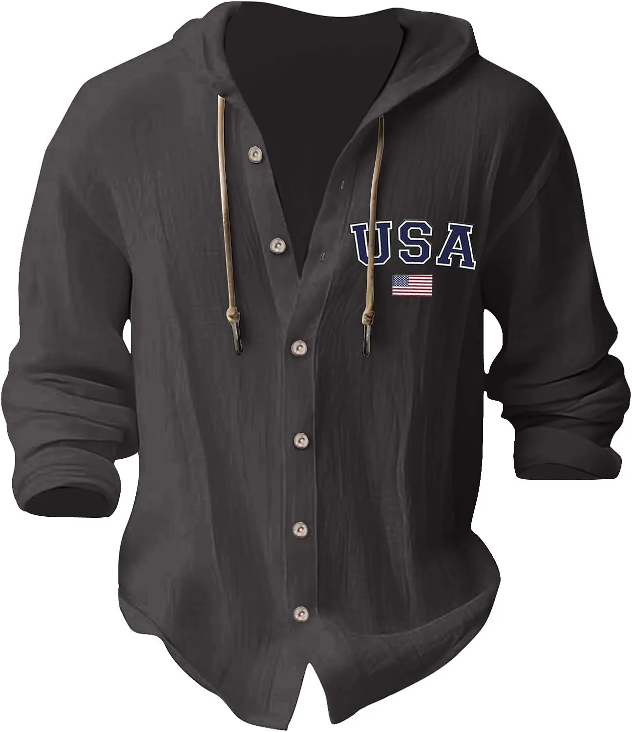 Cotton Shirts for Men Long Sleeve Drawstring Pullover Sweatshirt Casual Button Down Breathable Summer Tops with Hood