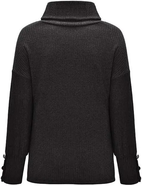 CRNTCEM Womens Cotton Turtleneck Sweater 2024 Winter Thick Cable Knitted Jumper Cowl Neck Long Sleeve Chunky Pullover Sweater