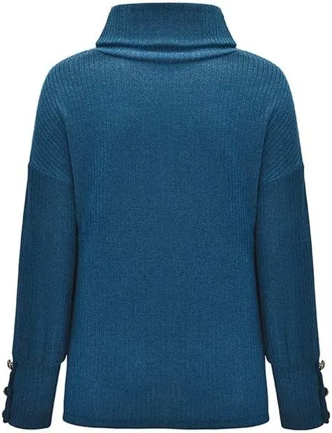 CRNTCEM Womens Cotton Turtleneck Sweater 2024 Winter Thick Cable Knitted Jumper Cowl Neck Long Sleeve Chunky Pullover Sweater