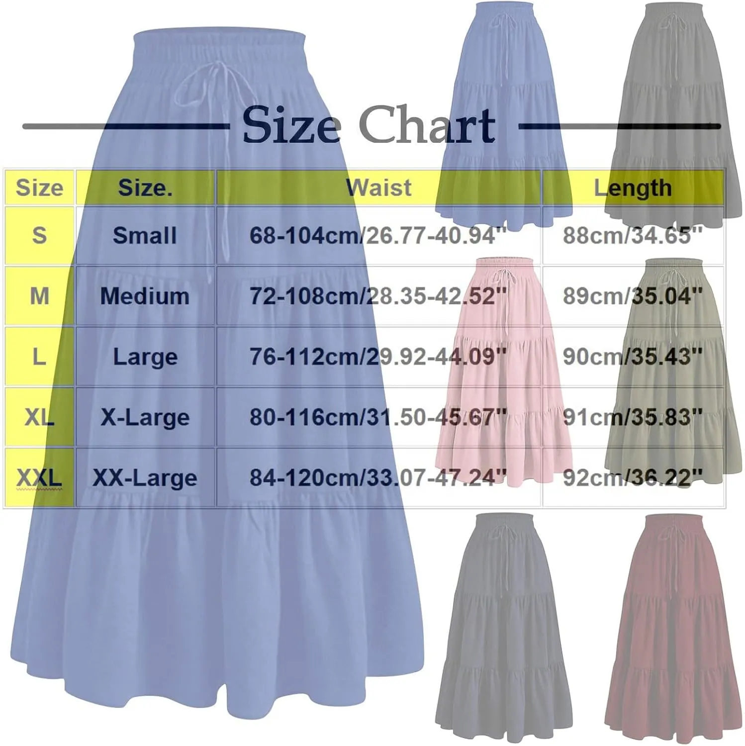 DDAPJ pyju High Waist Tiered Skirts for Women Boho Summer Floral Printed Flowy Skirts Drawstring Long Skirt with Pockets