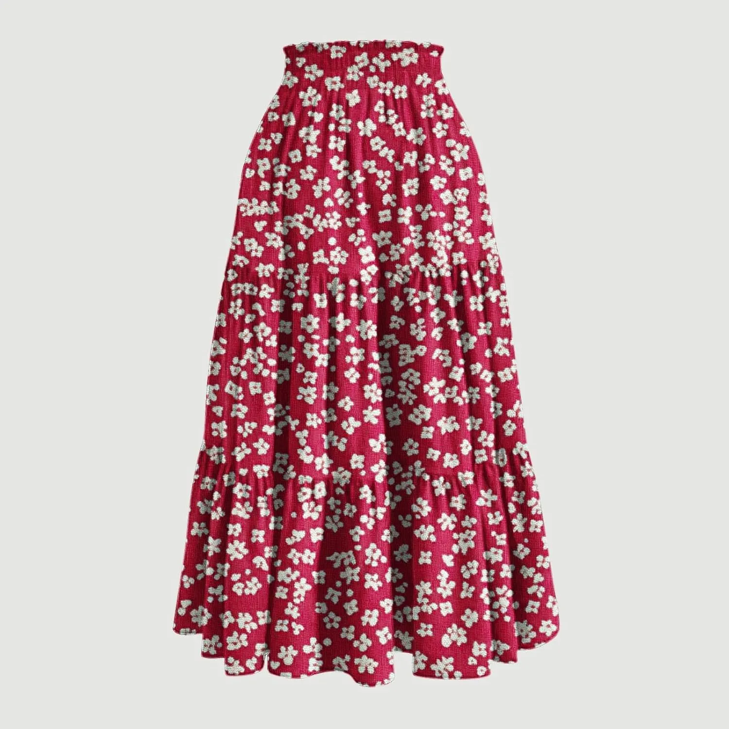 DDAPJ pyju High Waist Tiered Skirts for Women Boho Summer Floral Printed Flowy Skirts Drawstring Long Skirt with Pockets