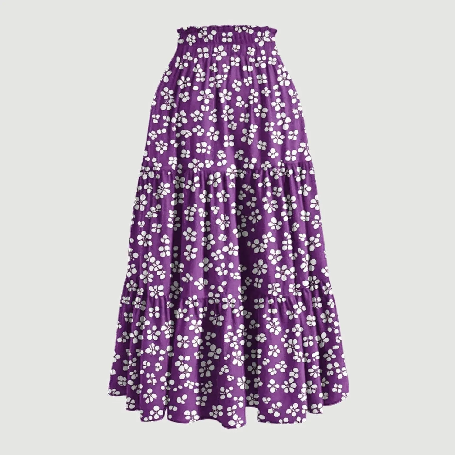 DDAPJ pyju High Waist Tiered Skirts for Women Boho Summer Floral Printed Flowy Skirts Drawstring Long Skirt with Pockets