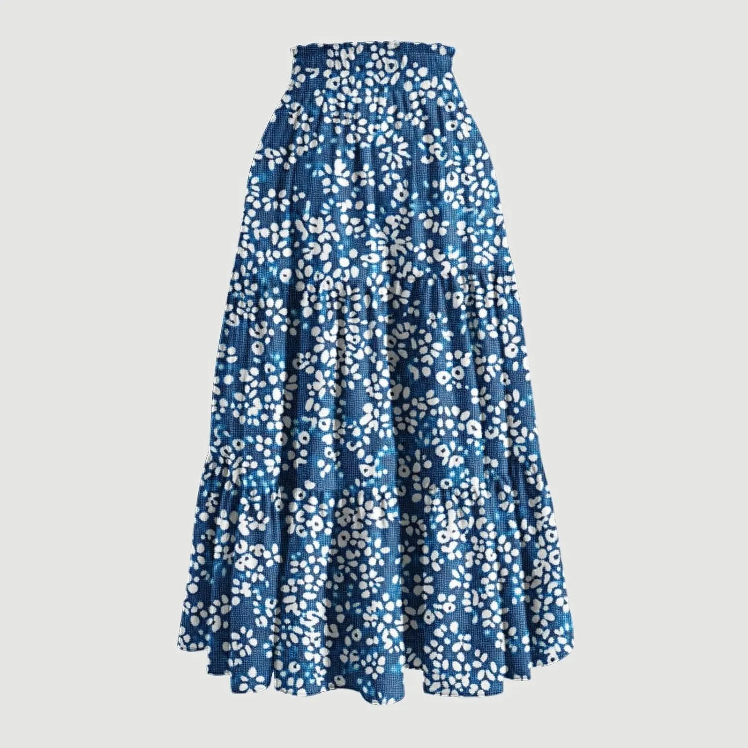 DDAPJ pyju High Waist Tiered Skirts for Women Boho Summer Floral Printed Flowy Skirts Drawstring Long Skirt with Pockets