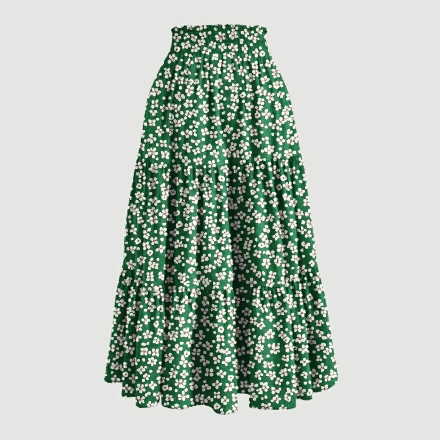 DDAPJ pyju High Waist Tiered Skirts for Women Boho Summer Floral Printed Flowy Skirts Drawstring Long Skirt with Pockets