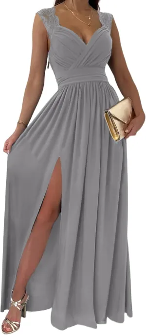Dokotoo Womens 2025 Formal Dresses Wrap V-Neck Ruched Sexy Bridesmaid Wedding Guest Maxi Dresses
