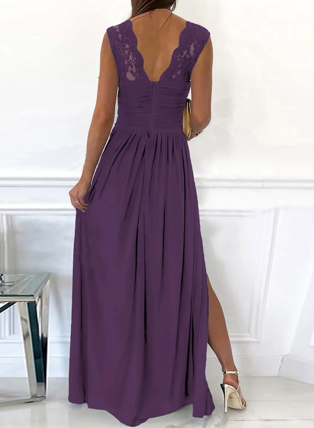 Dokotoo Womens 2025 Formal Dresses Wrap V-Neck Ruched Sexy Bridesmaid Wedding Guest Maxi Dresses