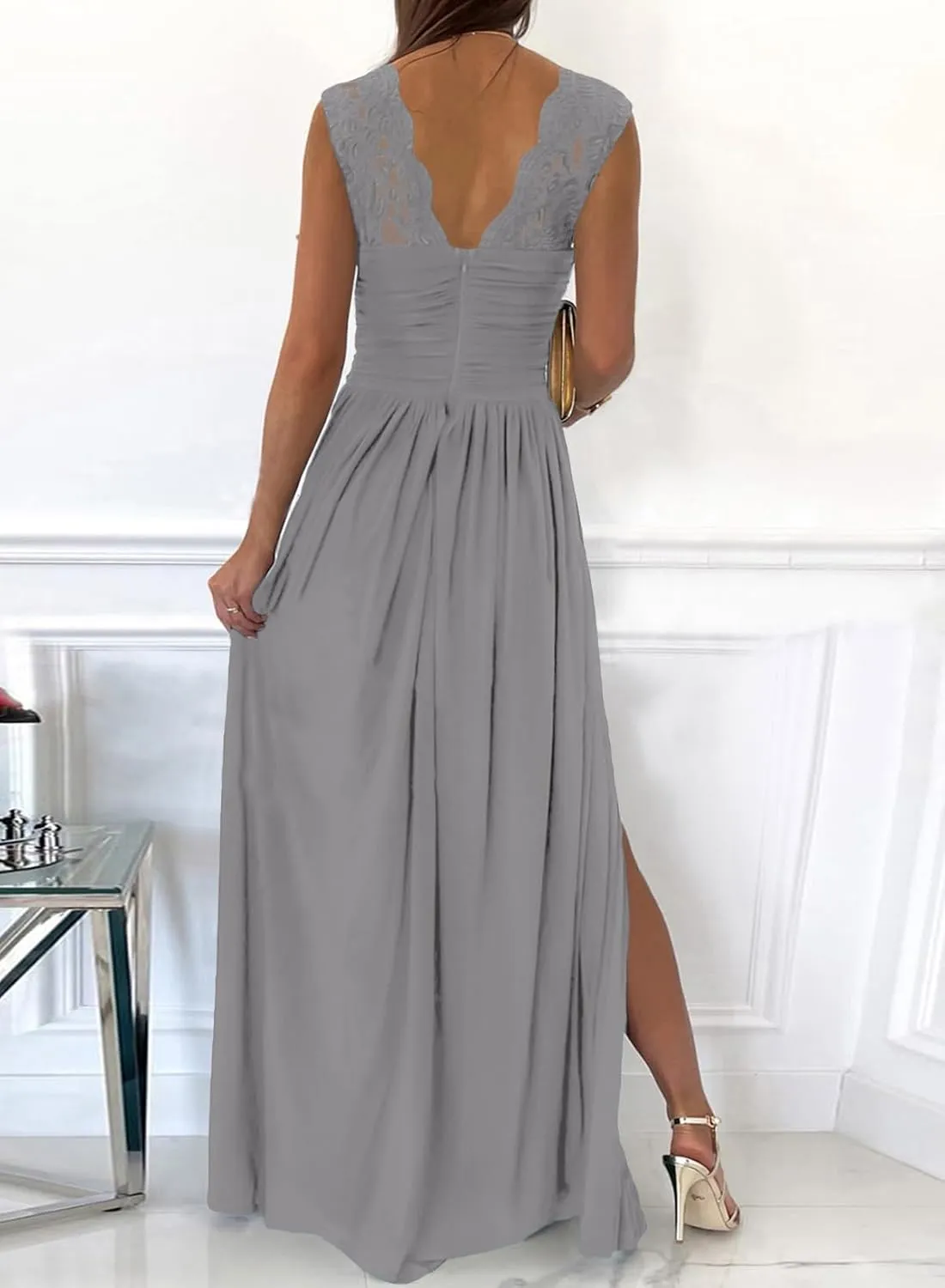 Dokotoo Womens 2025 Formal Dresses Wrap V-Neck Ruched Sexy Bridesmaid Wedding Guest Maxi Dresses