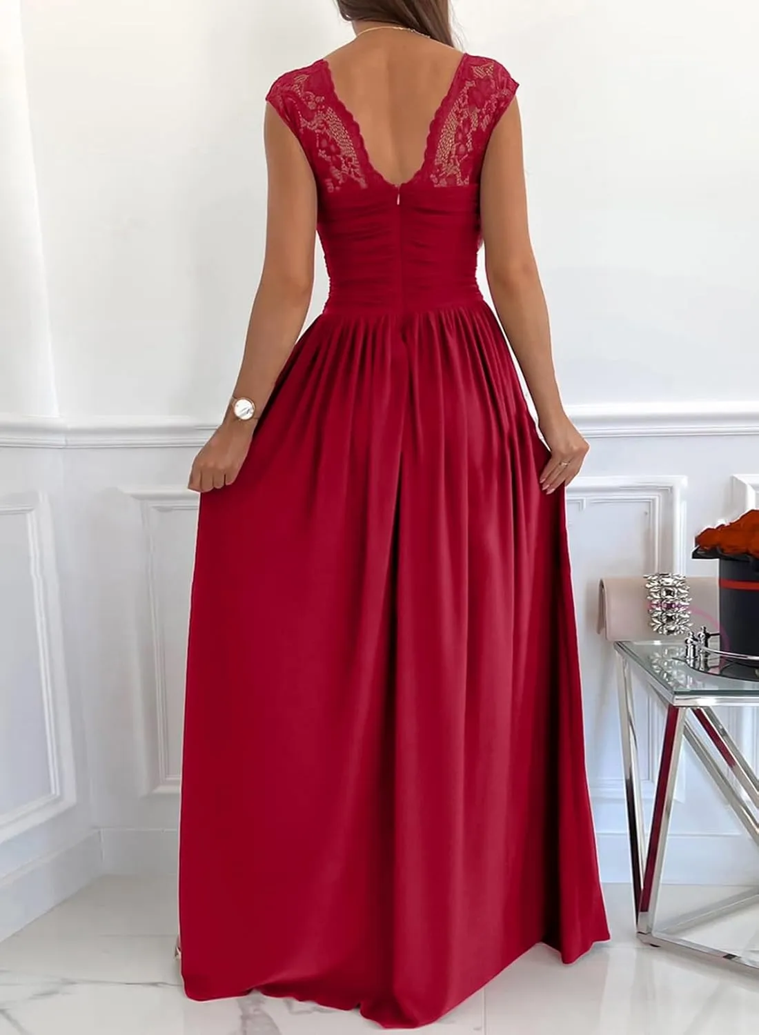 Dokotoo Womens 2025 Formal Dresses Wrap V-Neck Ruched Sexy Bridesmaid Wedding Guest Maxi Dresses