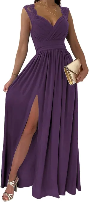Dokotoo Womens 2025 Formal Dresses Wrap V-Neck Ruched Sexy Bridesmaid Wedding Guest Maxi Dresses