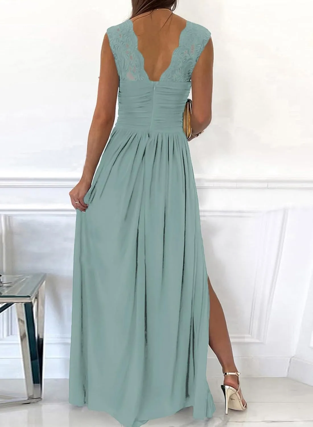 Dokotoo Womens 2025 Formal Dresses Wrap V-Neck Ruched Sexy Bridesmaid Wedding Guest Maxi Dresses