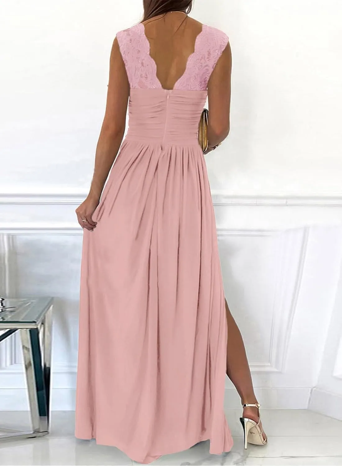 Dokotoo Womens 2025 Formal Dresses Wrap V-Neck Ruched Sexy Bridesmaid Wedding Guest Maxi Dresses