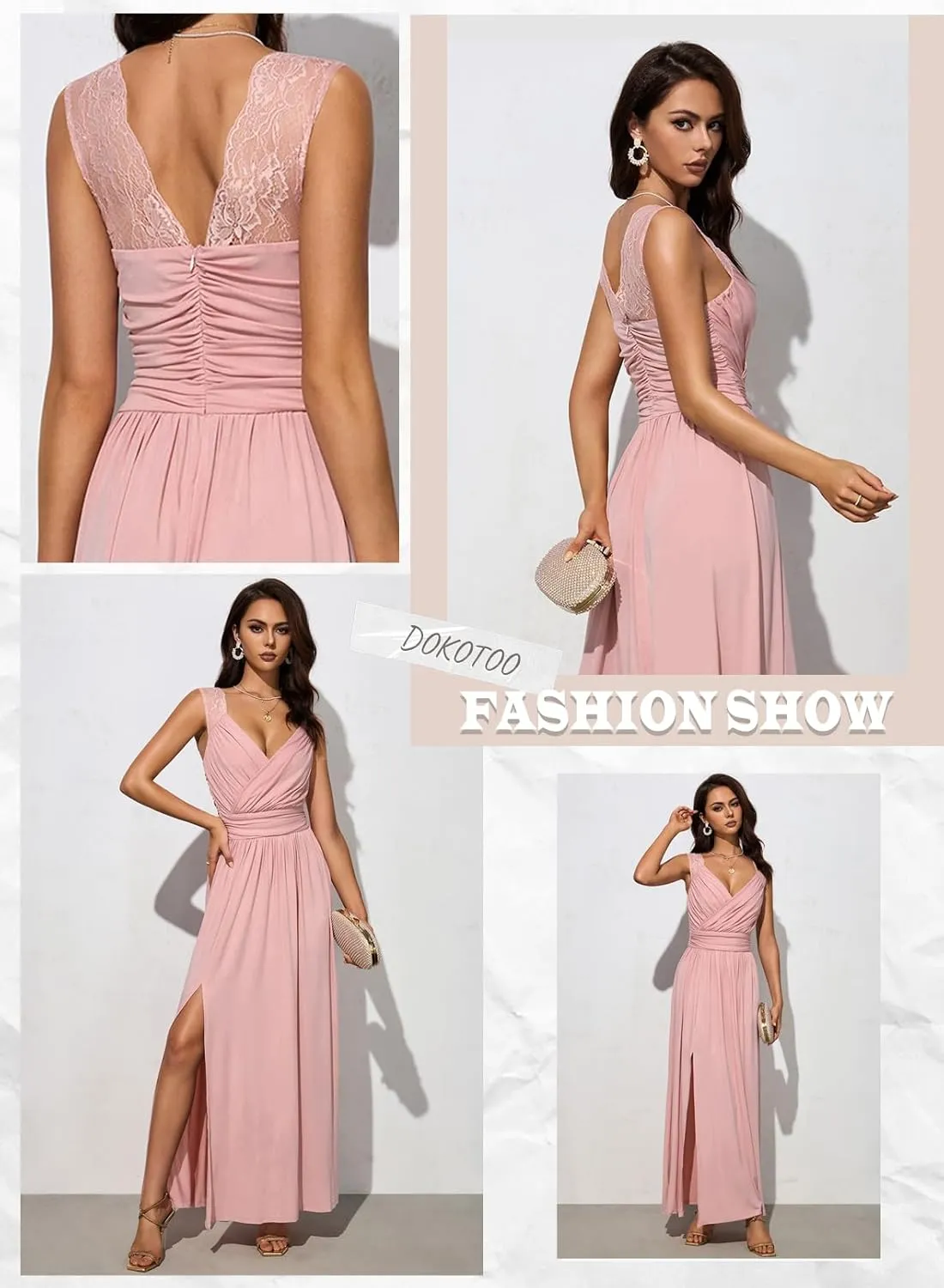 Dokotoo Womens 2025 Formal Dresses Wrap V-Neck Ruched Sexy Bridesmaid Wedding Guest Maxi Dresses