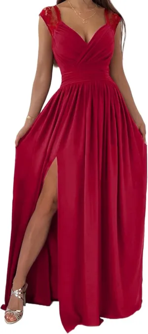 Dokotoo Womens 2025 Formal Dresses Wrap V-Neck Ruched Sexy Bridesmaid Wedding Guest Maxi Dresses