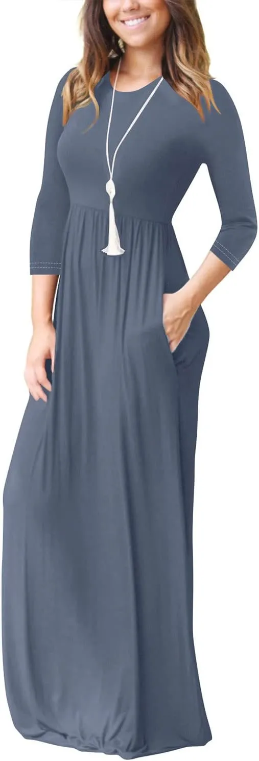 EUOVMY Women's Long Sleeve Loose Maxi Dresses Casual Long Dresses with Pockets