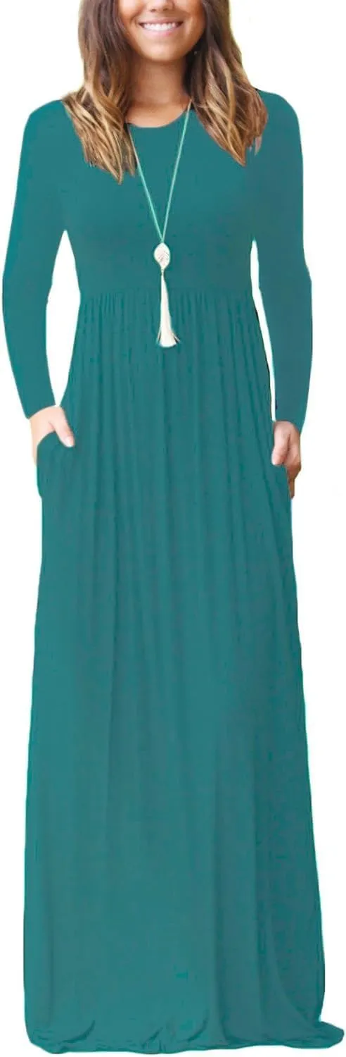 EUOVMY Women's Long Sleeve Loose Maxi Dresses Casual Long Dresses with Pockets