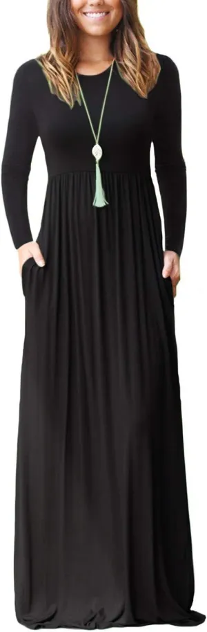 EUOVMY Women's Long Sleeve Loose Maxi Dresses Casual Long Dresses with Pockets