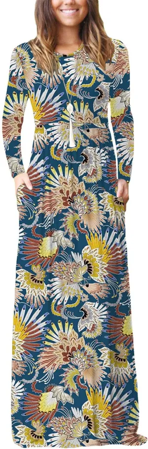 EUOVMY Women's Long Sleeve Loose Maxi Dresses Casual Long Dresses with Pockets
