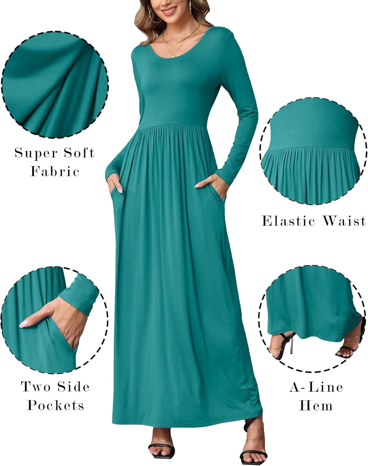 EUOVMY Women's Long Sleeve Loose Maxi Dresses Casual Long Dresses with Pockets