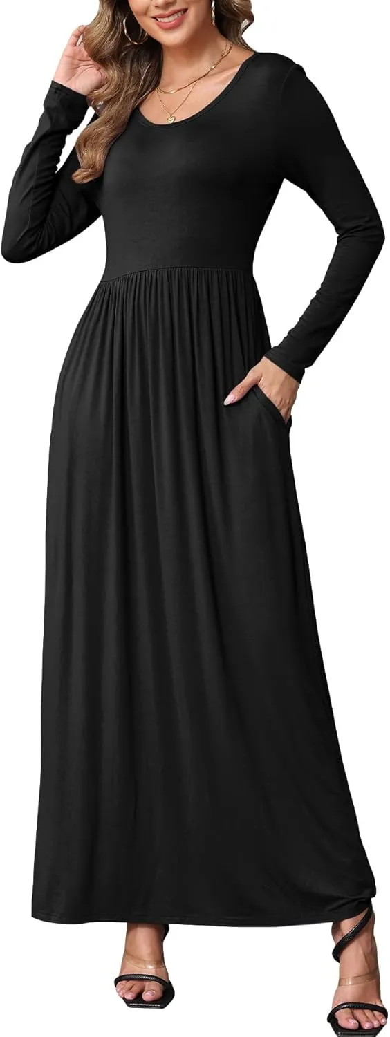 EUOVMY Women's Long Sleeve Loose Maxi Dresses Casual Long Dresses with Pockets