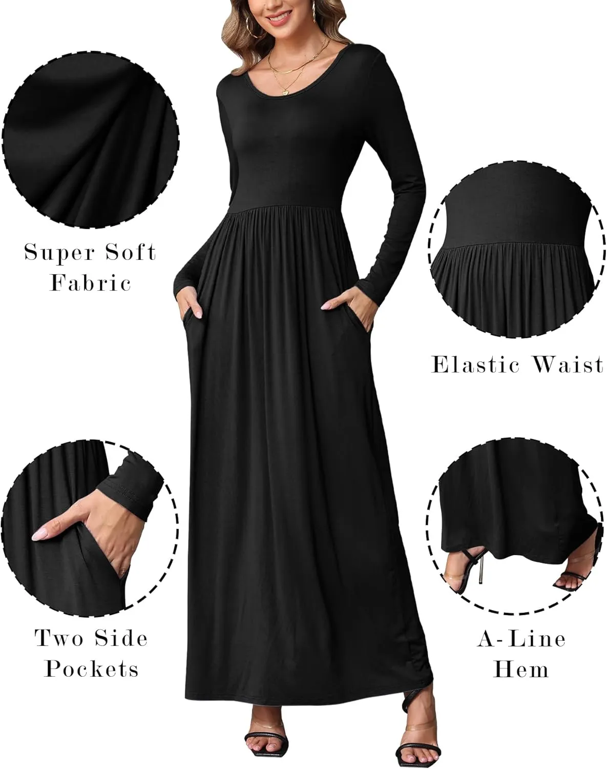 EUOVMY Women's Long Sleeve Loose Maxi Dresses Casual Long Dresses with Pockets