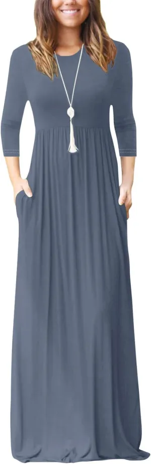 EUOVMY Women's Long Sleeve Loose Maxi Dresses Casual Long Dresses with Pockets