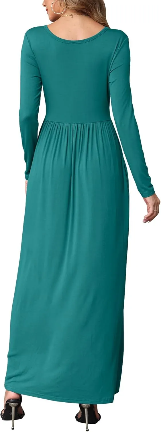 EUOVMY Women's Long Sleeve Loose Maxi Dresses Casual Long Dresses with Pockets