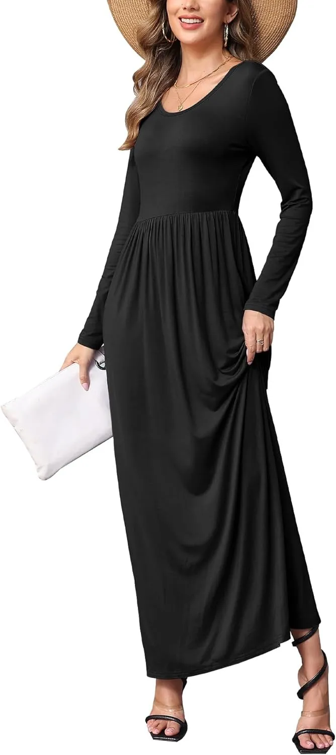 EUOVMY Women's Long Sleeve Loose Maxi Dresses Casual Long Dresses with Pockets
