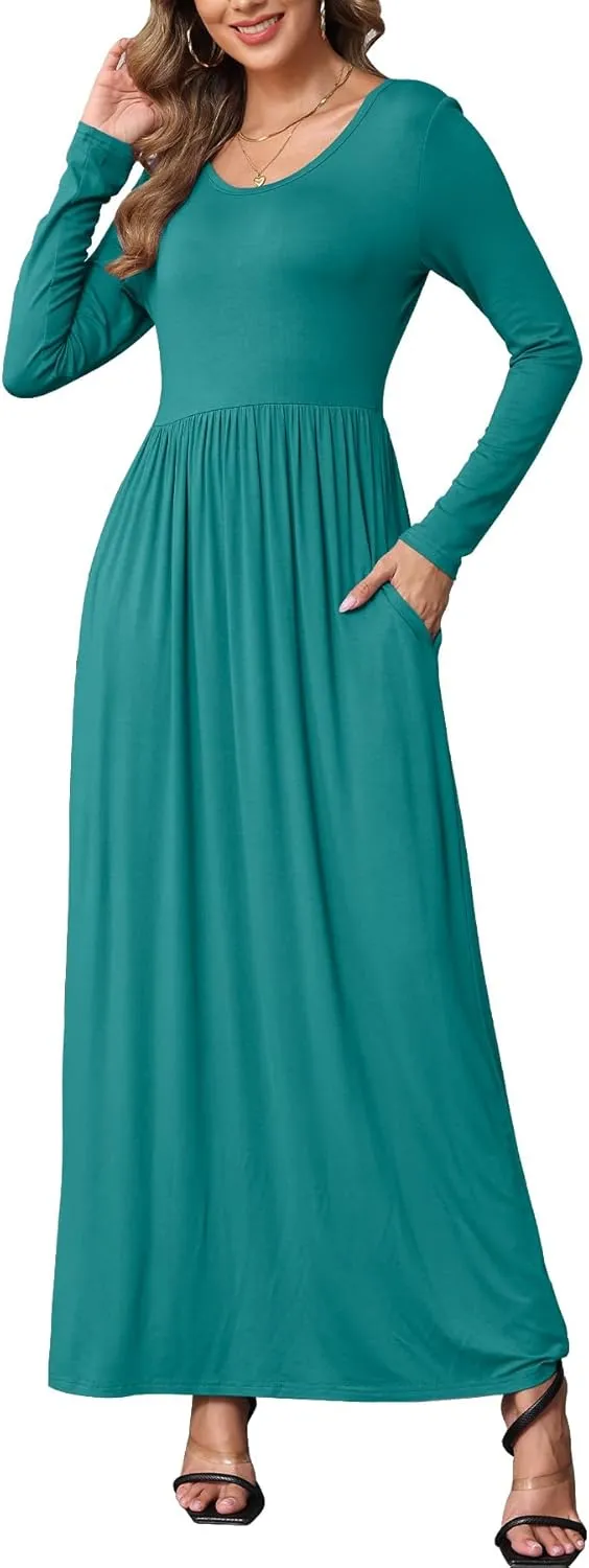 EUOVMY Women's Long Sleeve Loose Maxi Dresses Casual Long Dresses with Pockets