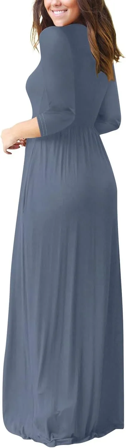 EUOVMY Women's Long Sleeve Loose Maxi Dresses Casual Long Dresses with Pockets