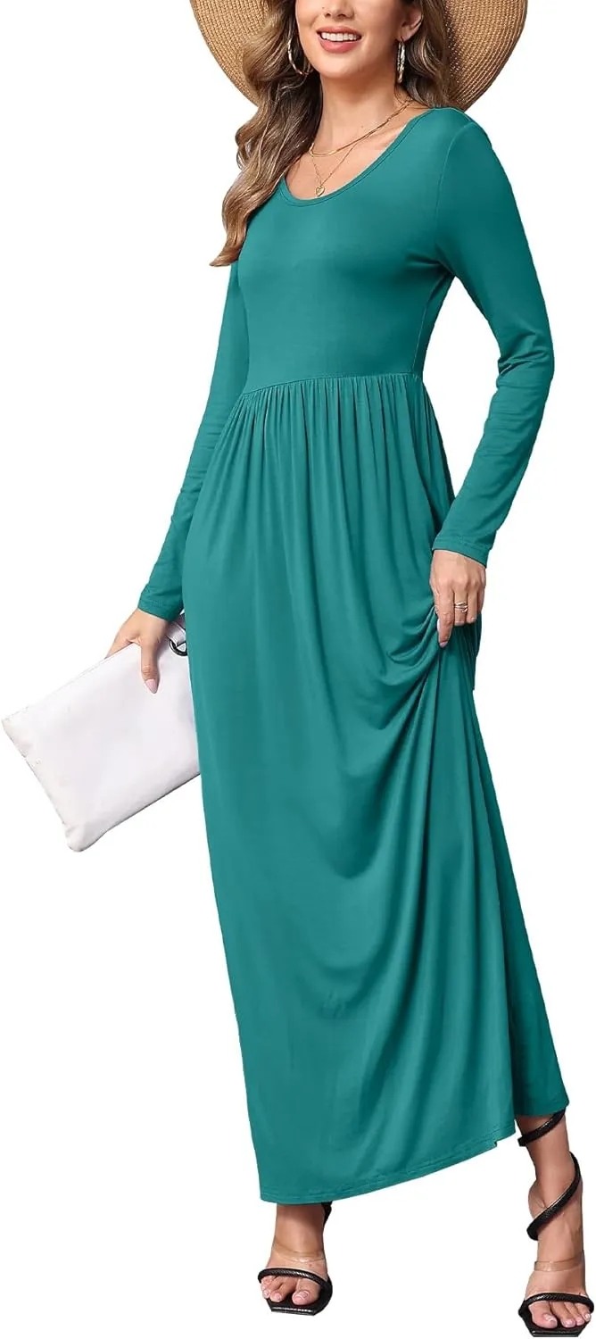 EUOVMY Women's Long Sleeve Loose Maxi Dresses Casual Long Dresses with Pockets
