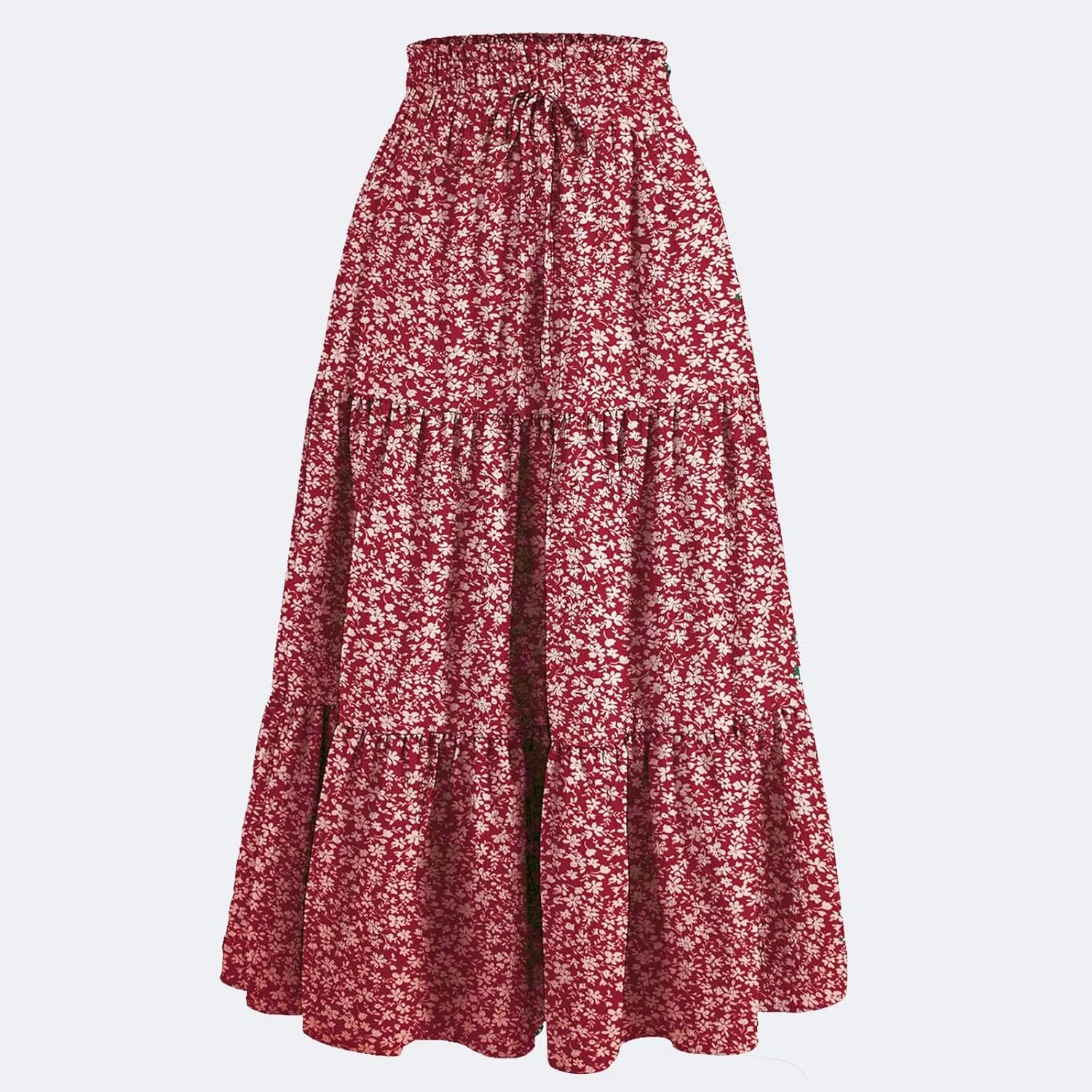 Floral Maxi Skirt Flowy Trendy Long Skirts for Women Boho High Waisted Swing A Line Tiered Casual Clothes