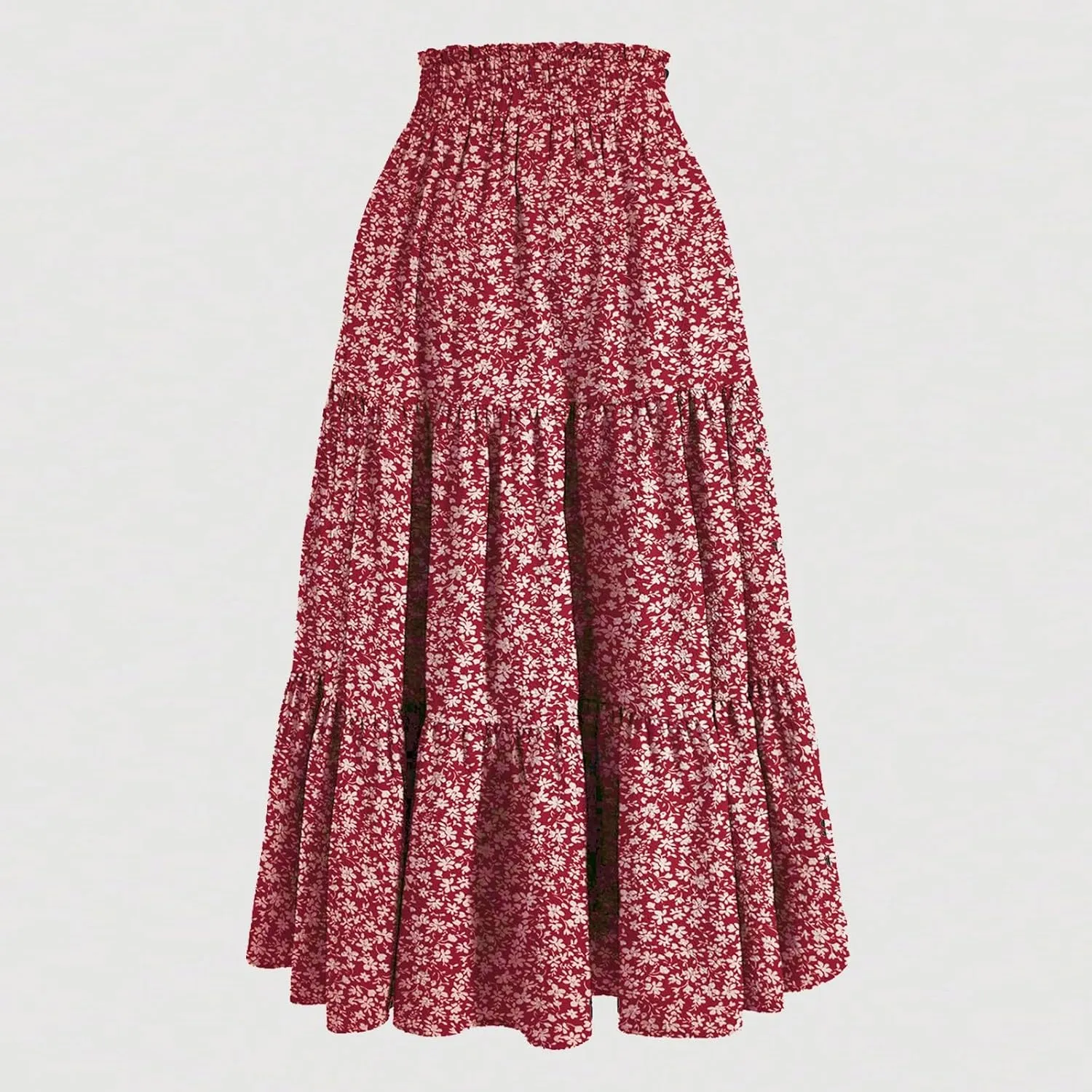 Floral Maxi Skirt Flowy Trendy Long Skirts for Women Boho High Waisted Swing A Line Tiered Casual Clothes
