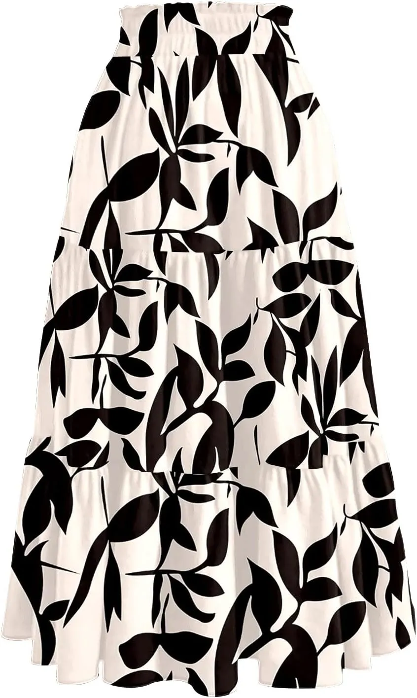 Full Summer Trendy Skirts Women Partys Flowy Expandable Waist Cosy Baggy Floral