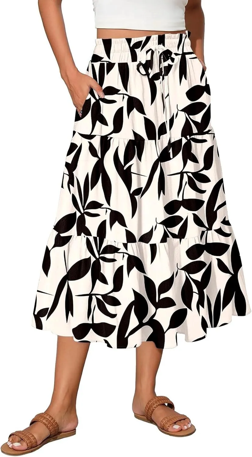 Full Summer Trendy Skirts Women Partys Flowy Expandable Waist Cosy Baggy Floral