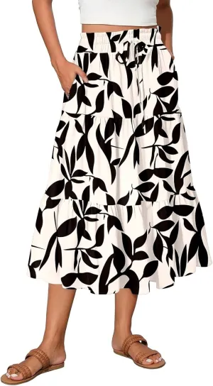 Full Summer Trendy Skirts Women Partys Flowy Expandable Waist Cosy Baggy Floral