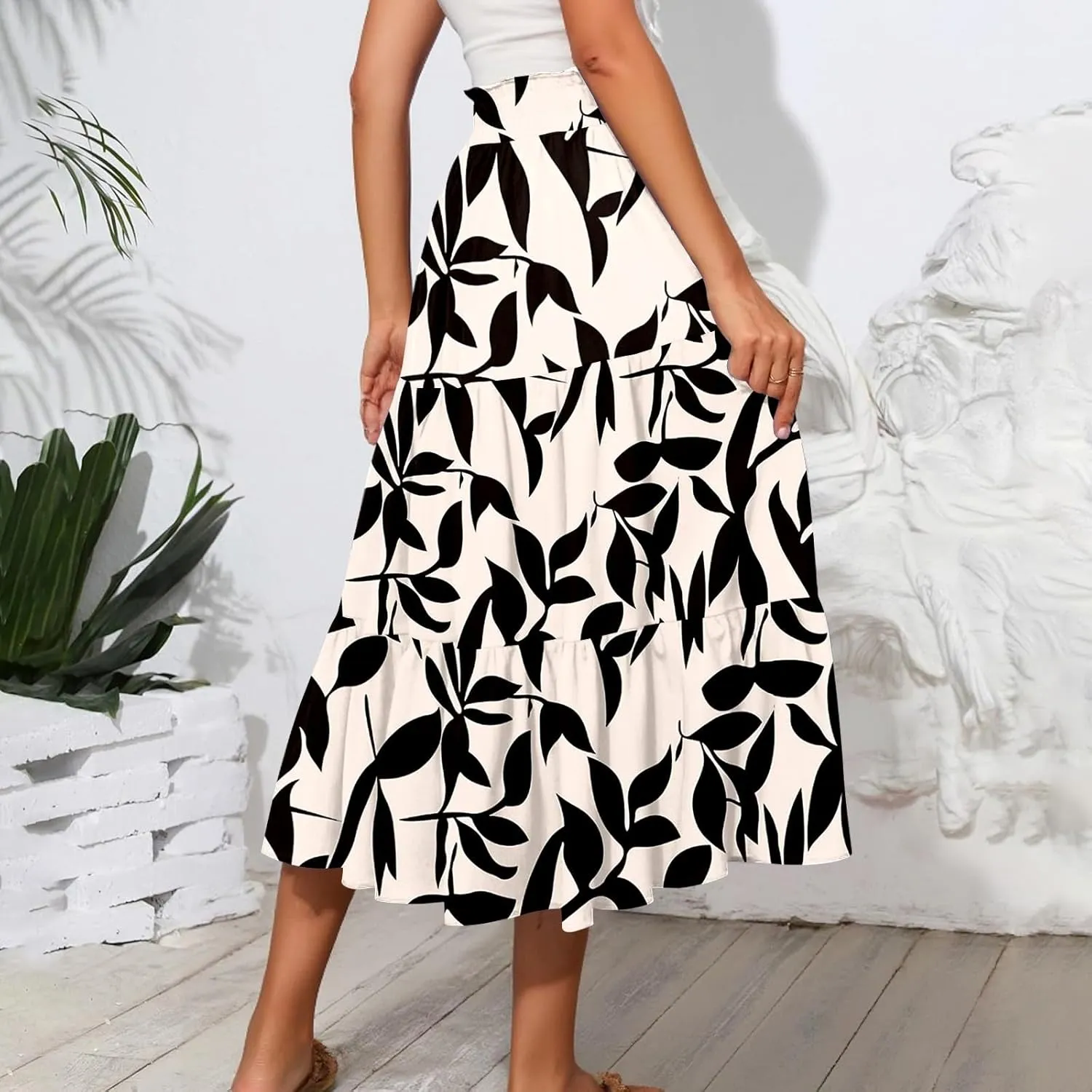 Full Summer Trendy Skirts Women Partys Flowy Expandable Waist Cosy Baggy Floral