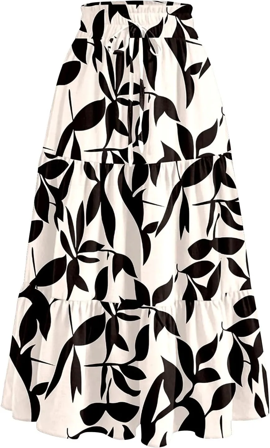 Full Summer Trendy Skirts Women Partys Flowy Expandable Waist Cosy Baggy Floral