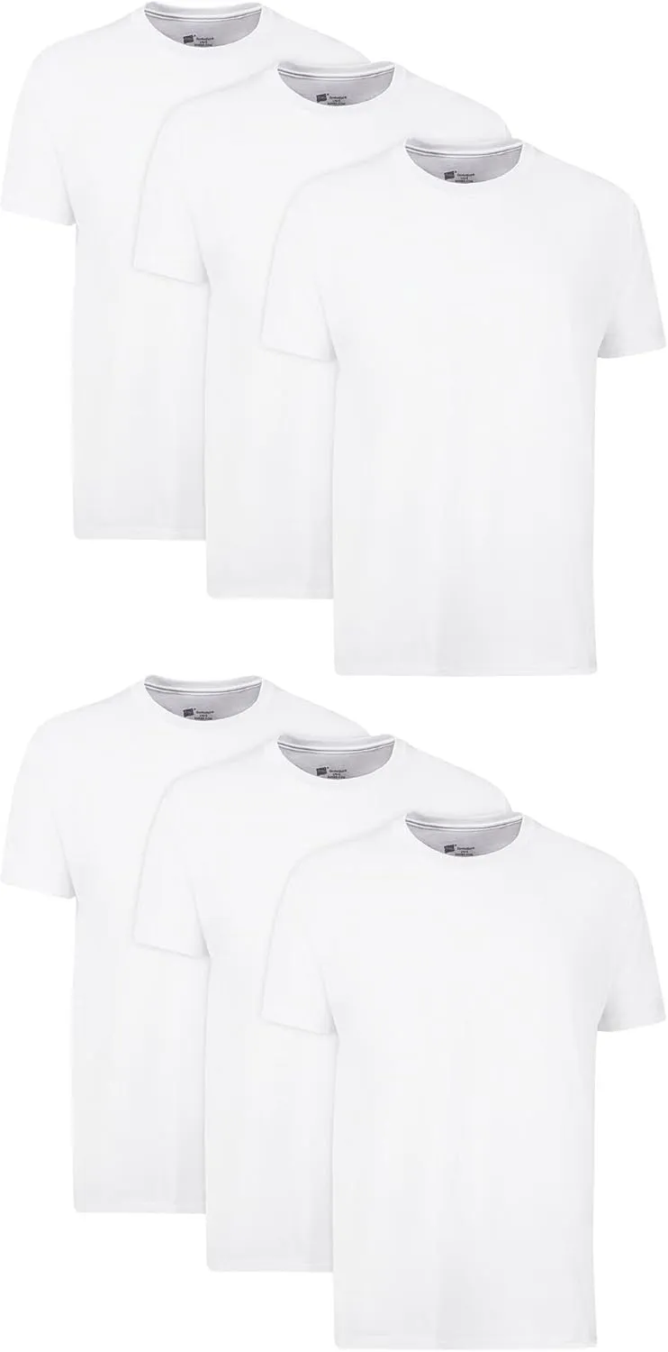 Hanes Men's Cotton Undershirts - Moisture-Wicking Crew Neck Tees, 6 Pack - White, Regular Fit