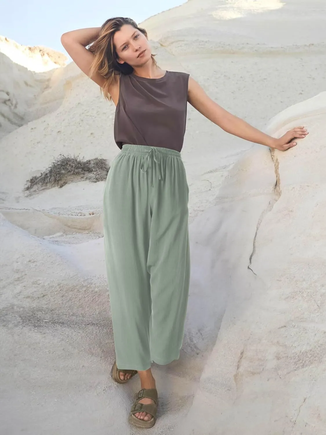 Hat and Beyond Womens Premium Soft Linen Shorts & Pants Relaxed Fit Comfort Resort Wear Boho Beach Coverup Style