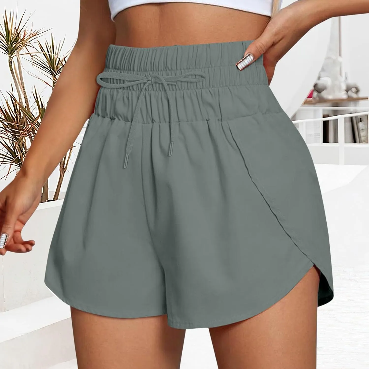 High Waisted Running Shorts for Women Summer Mesh Liner Quick Dry Sport Athletic Workout Shorts with Pockets Outfits