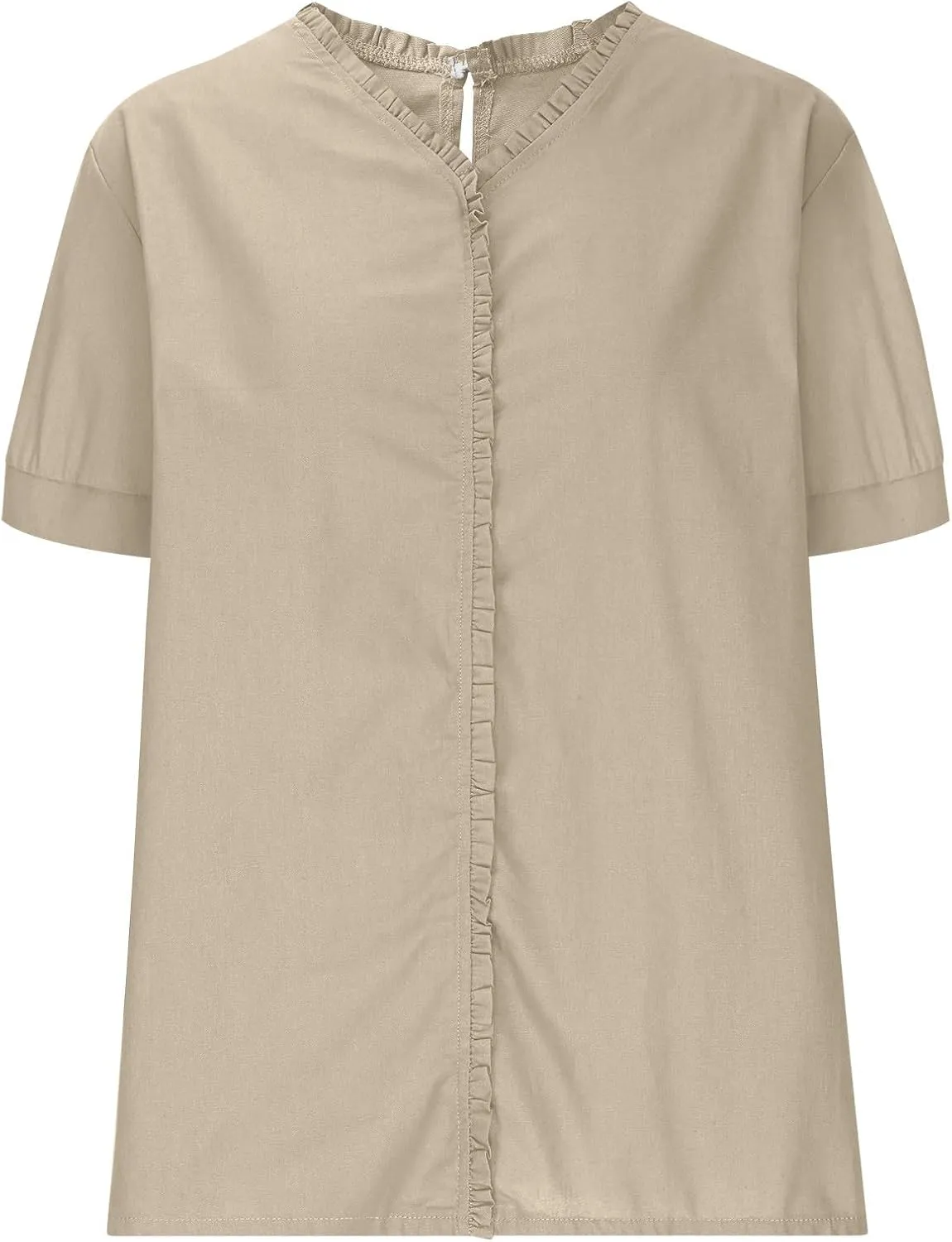 JOAU Women's Cotton Linen Short Sleeve Ruffle Shirts 2025 Summer Loose Casual V Neck Blouse Dressy Boho Beach Tunic Tops