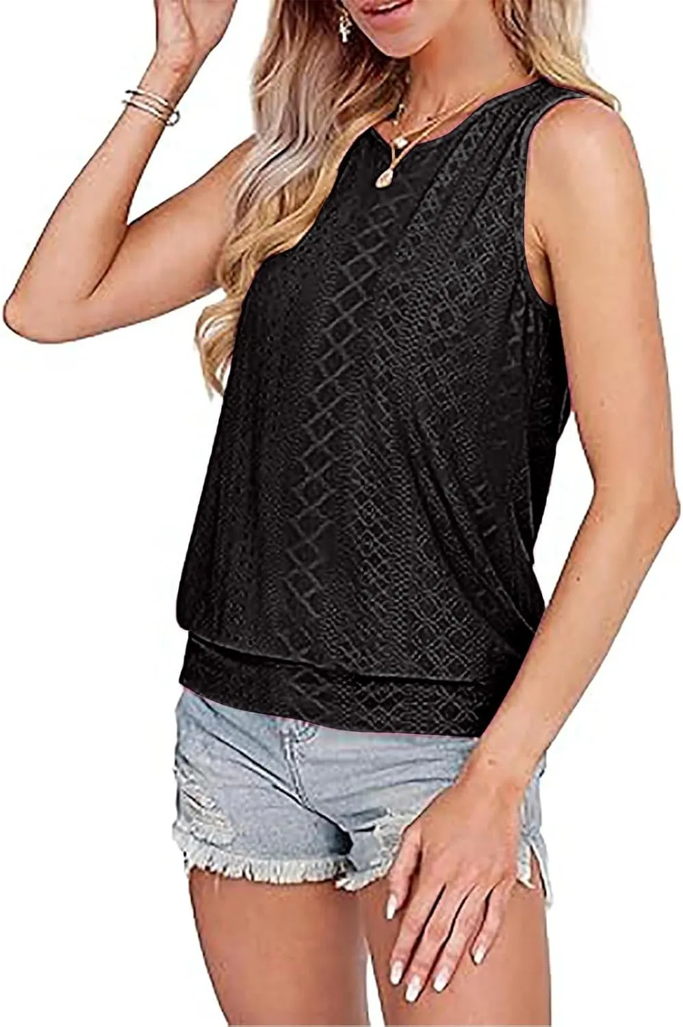 JOAU Womens Tank Tops Loose Casual Round Neck Sleeveless Summer Shirts Eyelet Embroidery Blouse Trendy Vacation Clothes 2025