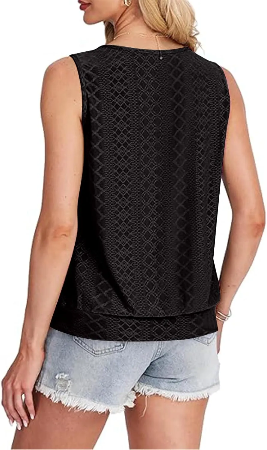 JOAU Womens Tank Tops Loose Casual Round Neck Sleeveless Summer Shirts Eyelet Embroidery Blouse Trendy Vacation Clothes 2025