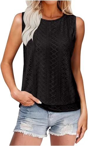 JOAU Womens Tank Tops Loose Casual Round Neck Sleeveless Summer Shirts Eyelet Embroidery Blouse Trendy Vacation Clothes 2025