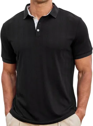 Lexiart Men's Knit Polo Shirt Short Sleeve Cool Soft Stretchy Golf Collared Tops Hollow Out Textured